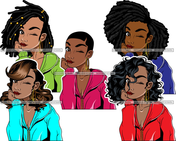 Bundle 5 Afro Lola Winkey Eyes Black Woman Black Girl Magic Layered SVG Cutting Files For Silhouette and Cricut and More!