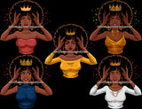 Bundle 5 Afro Queen Hands Holding Crown Power Royalty Proud African American Woman Black Girl Magic Melanin Nubian Ebony JPG PNG Clipart