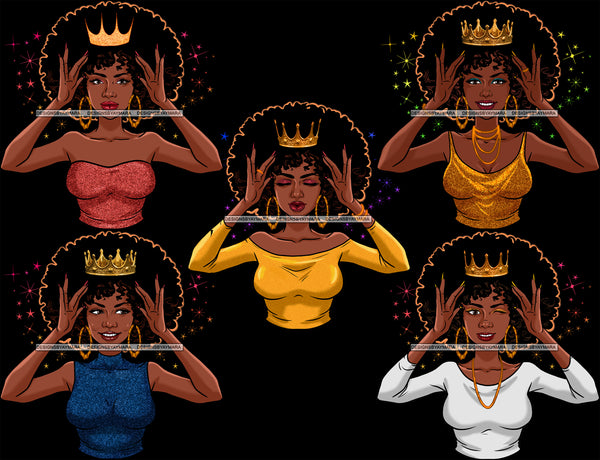 Bundle 5 Afro Queen Hands Holding Crown Power Royalty Proud African American Woman Black Girl Magic Melanin Nubian Ebony JPG PNG Clipart
