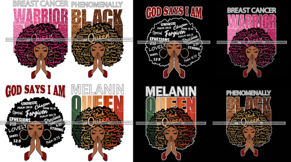 Bundle 8 Afro Woman Praying God Says I'm Phenomenally Black Breast Cancer Warrior Melanin Queen SVG Files For Cutting and More!
