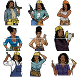 Bundle 9 Afro Handyman Woman Feminism Worker Female Engineer Construction Repair Business Maintenance SVG Cutting Files For Silhouette and Cricut