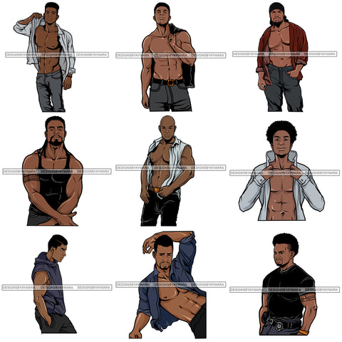 Bundle 9 Afro Handsome Manly African American Man PNG JPG Cut Files For Silhouette Cricut and More!