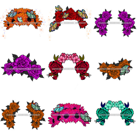 Bundle 9 Flowers Bouquet Floral Decoration Blossom Nature Wedding JPG PNG Files For Silhouette Cricut and More