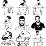Super Bundle 100 Attractive Man Bearded Hipster Model Fashion Male Guy Stylish Mustache Close-up Sexy Macho Manly SVG Files For Cutting