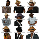 Bundle 9 Afro Black Man Cowboy Hat Handsome Bearded Men Fashion Melanin African American Male PNG JPG SVG Cutting Files For Silhouette Cricut and More!