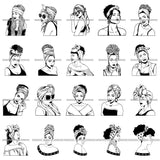 Bundle 20 Beautiful Woman Turban Head Wrap Hairstyle SVG Files For Cutting and More!