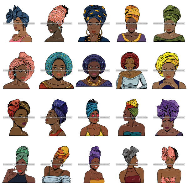 Bundle 20 Beautiful Woman Turban Head Wrap Hairstyle SVG Files For Cutting and More!