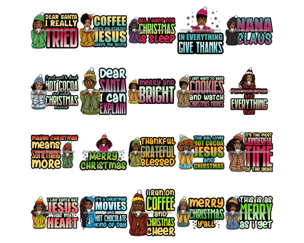 Bundle 80 Afro Lola Winter Merry Christmas Santa Quotes .SVG Cutting Files For Silhouette and Cricut and More!