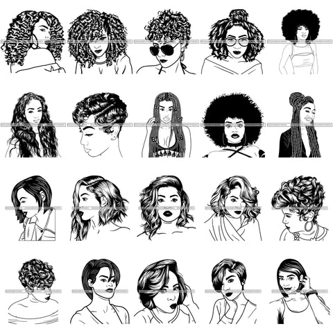 Bundle 20 Afro Lady Black Goddess Melanin Dark Latina Morena SVG Files For Cutting and More!