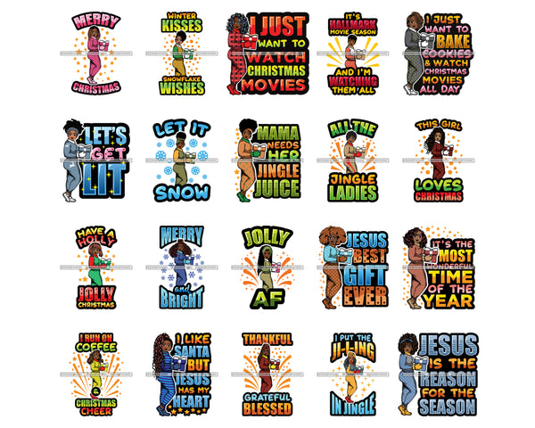 Bundle 80 Afro Lola Winter Merry Christmas Santa Quotes .SVG Cutting Files For Silhouette and Cricut and More!