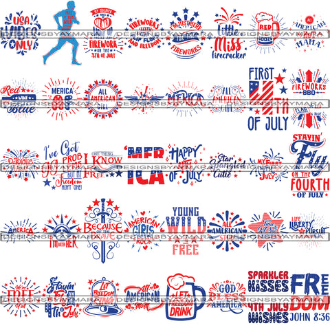 Bundle 40 Designs 4 July Quotes PNG Files For Print