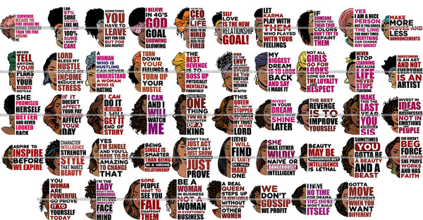 Special Bundle 48 Afro Woman Half Face Quotes SVG Cutting Files For Silhouette and Cricut