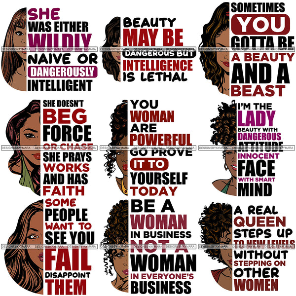 Special Bundle 48 Afro Woman Half Face Quotes SVG Cutting Files For Silhouette and Cricut