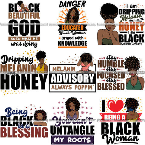 Bundle 9 Afro Boss Lady Lord Life Quotes SVG Files For Cutting and More