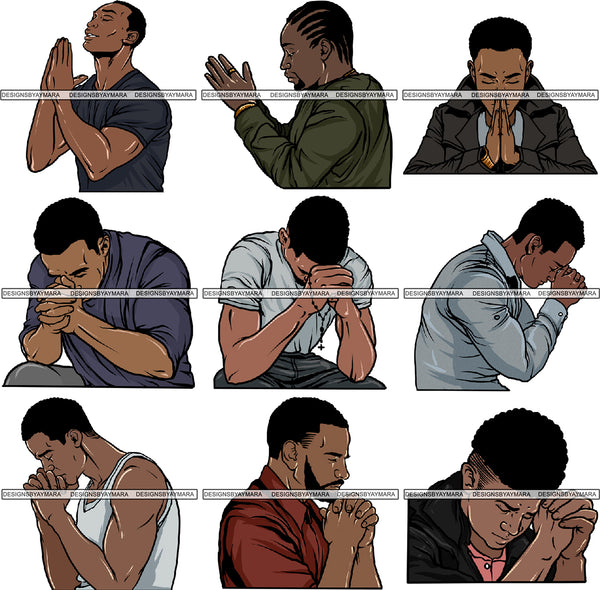 Bundle 9 Man Praying God PNG Files for Print Not For Cutting