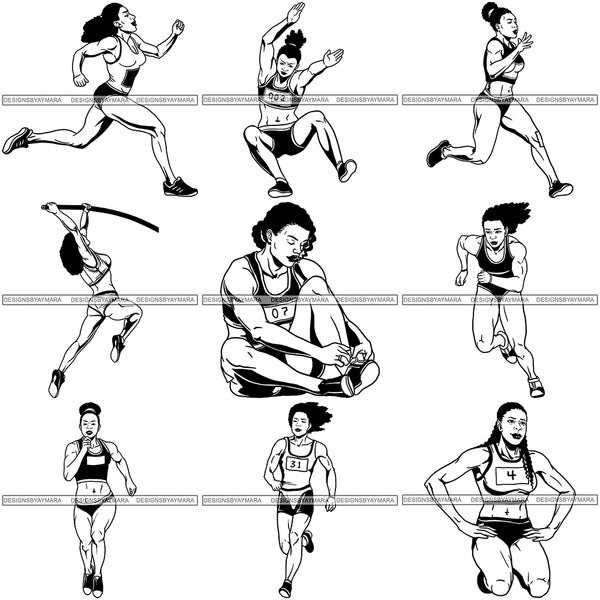 Bundle 9 Afro Black Woman Runner Athletic Sport .SVG Cutting File For Silhouette and Cricut