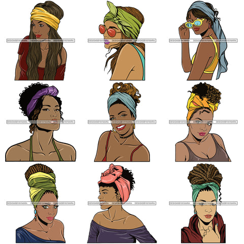 Bundle 9 Beautiful Woman Turban Head Wrap Hairstyle SVG Files For Cutting and More!
