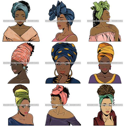 Bundle 9 Beautiful Woman Turban Head Wrap Hairstyle SVG Files For Cutting and More!