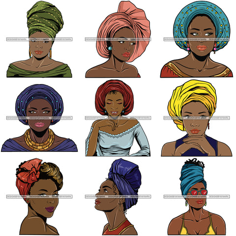 Bundle 9 Beautiful Woman Turban Head Wrap Hairstyle SVG Files For Cutting and More!