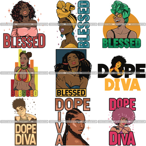 Bundle 9 Afro Melanin Popping Blessed Life Quotes SVG Cutting Files For Silhouette Cricut and More