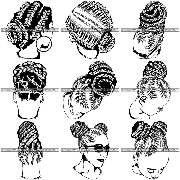 Bundle 9 Afro Woman Braids Dreads Dreadlocks Hairstyle SVG Cut Files For Silhouette and Cricut