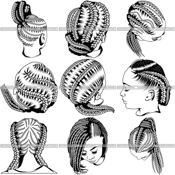 Bundle 9 Afro Woman Braids Dreads Dreadlocks Hairstyle SVG Cut Files For Silhouette and Cricut