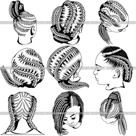 Bundle 9 Afro Woman Braids Dreads Dreadlocks Hairstyle SVG Cut Files For Silhouette and Cricut