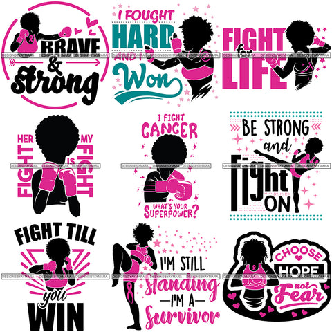 Bundle 9 Strong Afro Woman SVG Cancer Survivor Cutting Files For Silhouette Cricut and More