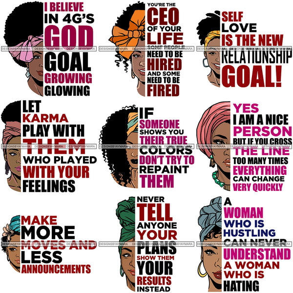 Bundle 9 Afro Melanin Popping Life Quotes SVG Cutting Files For Silhouette Cricut and More