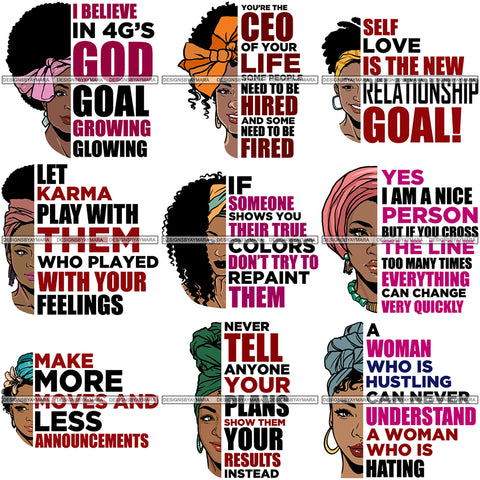 Bundle 9 Afro Melanin Popping Life Quotes SVG Cutting Files For Silhouette Cricut and More