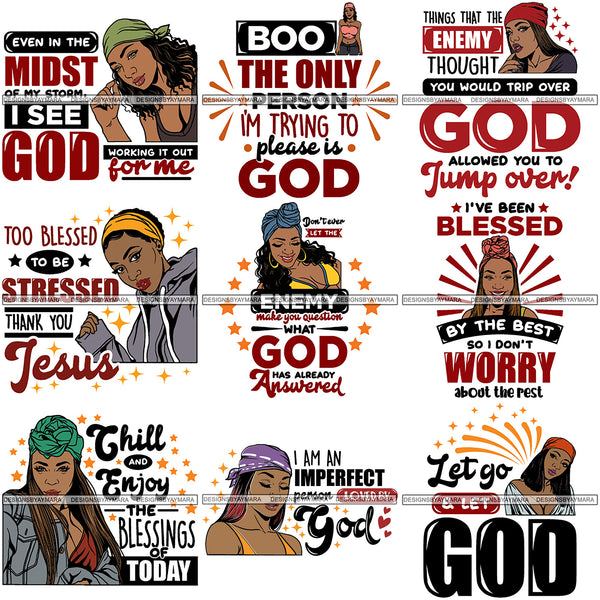 Bundle 9 Black Proud Woman God Blessings Life Quotes SVG Files For Cutting and More