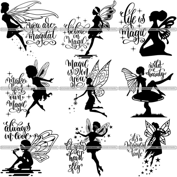 Bundle 9 Afro Fairy Fantasy Magic SVG Cut Files For Silhouette and Cricut