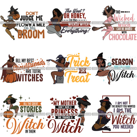 Bundle 9 Afro Sexy Witches Halloween SVG Cutting Files For Silhouette Cricut and More