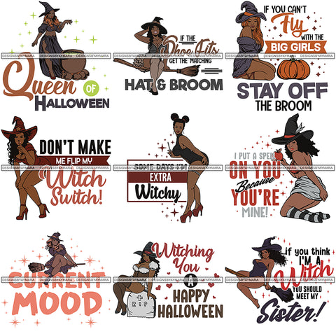 Bundle 9 Afro Sexy Witches Halloween SVG Cutting Files For Silhouette Cricut and More