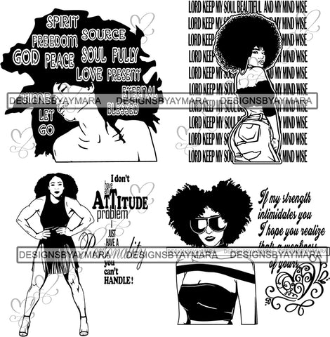 Bundle 4 Afro Beautiful Woman SVG Cutting Files For Silhouette and Cricut