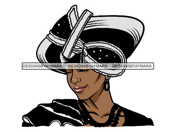 Black Woman Wearing Black And White Church Hat  JPG PNG Clipart Cricut Silhouette Cut Cutting