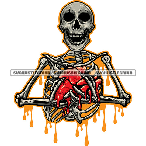 Skull Skeleton Body Design Element Skull Hand Holding Heart Vector Skull Head No Eye Smile Face Color Dripping SVG JPG PNG Vector Clipart Cricut Cutting Files