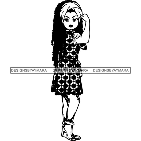 Afro Strong Lola Flexing We Can Do It Woman Power .SVG Cutting Files For Silhouette Cricut and More!