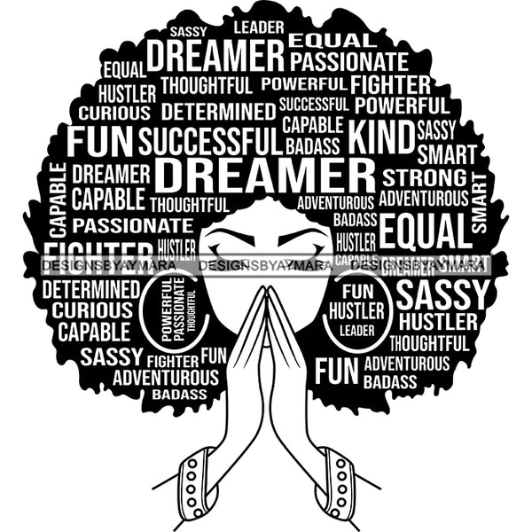 Afro Woman Praying Hair Quotes Educated Smart Queen SVG Cutting Vector Files Cricut Silhouette Best Price!