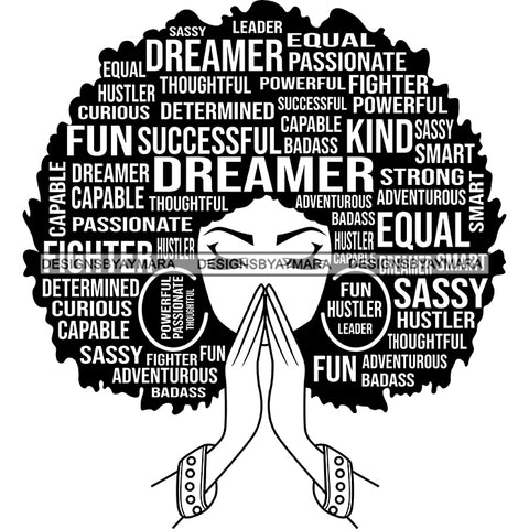 Afro Woman Praying Hair Quotes Educated Smart Queen SVG Cutting Vector Files Cricut Silhouette Best Price!