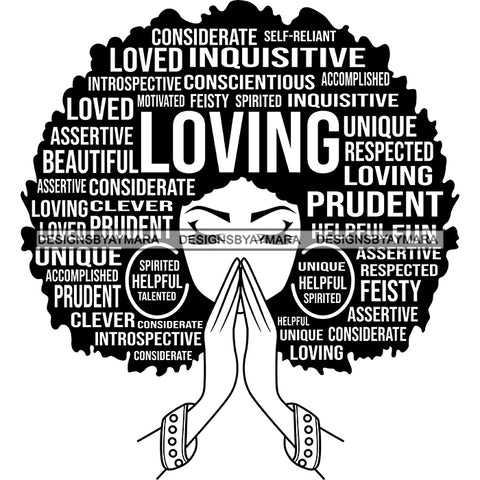 Afro Woman Praying Hair Quotes Educated Smart Queen SVG Cutting Vector Files Cricut Silhouette Best Price!