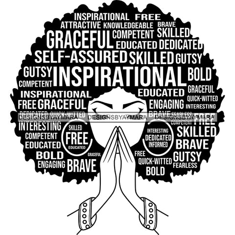 Afro Woman Praying Hair Quotes Educated Smart Queen SVG Cutting Vector Files Cricut Silhouette Best Price!