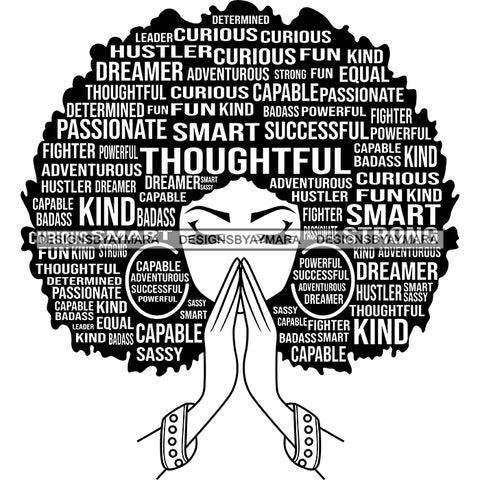 Afro Woman Praying Hair Quotes Educated Smart Queen SVG Cutting Vector Files Cricut Silhouette Best Price!