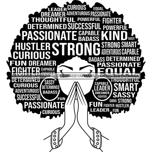 Afro Woman Praying Hair Quotes Educated Smart Queen SVG Cutting Vector Files Cricut Silhouette Best Price!