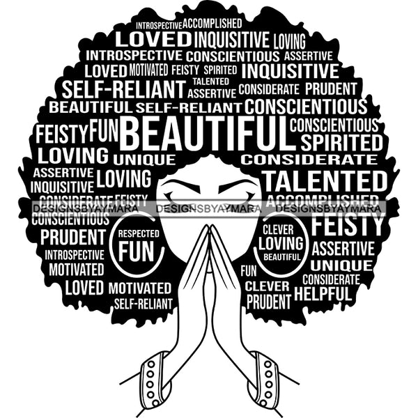 Afro Woman Praying Hair Quotes Educated Smart Queen SVG Cutting Vector Files Cricut Silhouette Best Price!