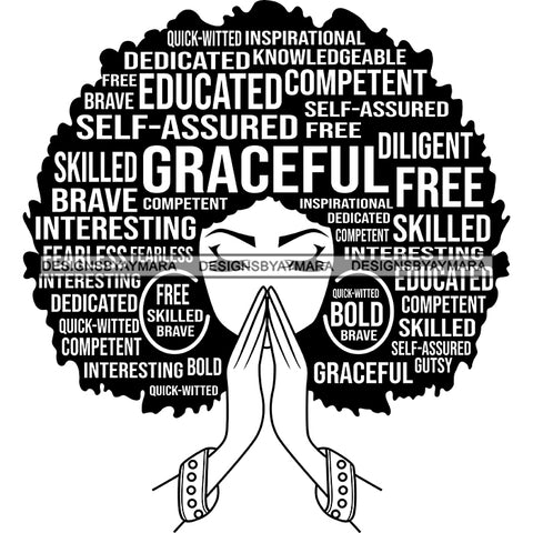 Afro Woman Praying Hair Quotes Educated Smart Queen SVG Cutting Vector Files Cricut Silhouette Best Price!