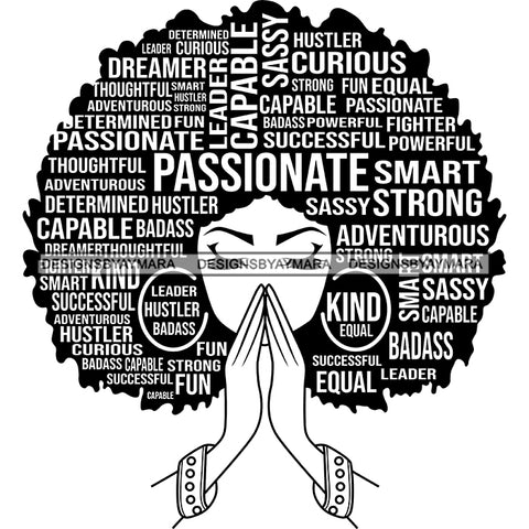 Afro Woman Praying Hair Quotes Educated Smart Queen SVG Cutting Vector Files Cricut Silhouette Best Price!