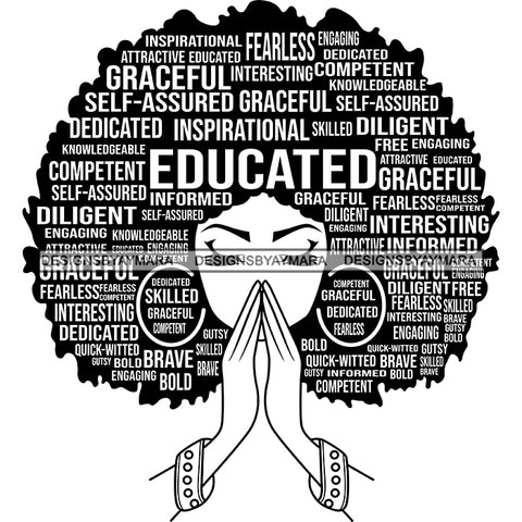 Afro Woman Praying Hair Quotes Educated Smart Queen SVG Cutting Vector Files Cricut Silhouette Best Price!