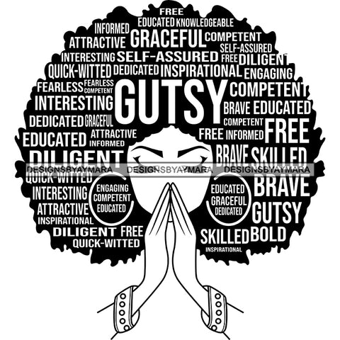 Afro Woman Praying Hair Quotes Educated Smart Queen SVG Cutting Vector Files Cricut Silhouette Best Price!