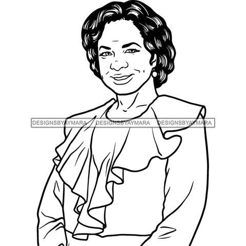 Afro Mature Woman Posing Portrait Nubian Classy Flawless Black Magic Short Wavy Hairstyle B/W SVG JPG PNG Designs Cricut Silhouette Cut Cuttings